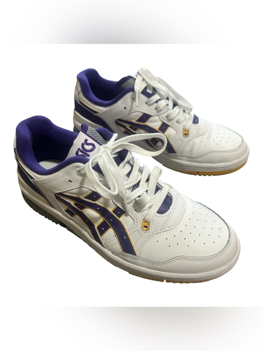 ASICS White Sneakers with Purple and Gold Accents